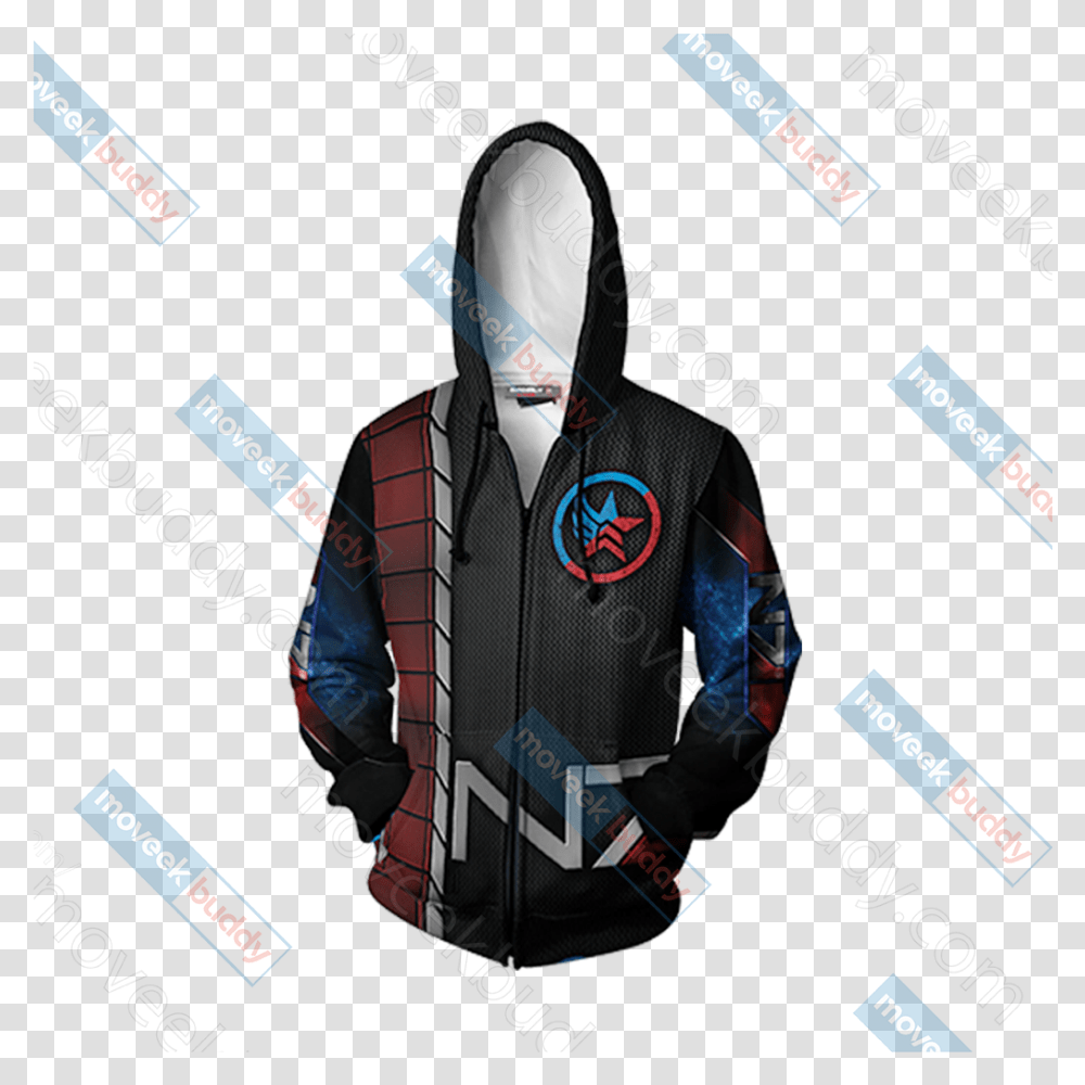 Mass Effect Paragon Renegade N7 Unisex Zip Up Hoodie Jacket Hoodie, Clothing, Coat, Person, Text Transparent Png