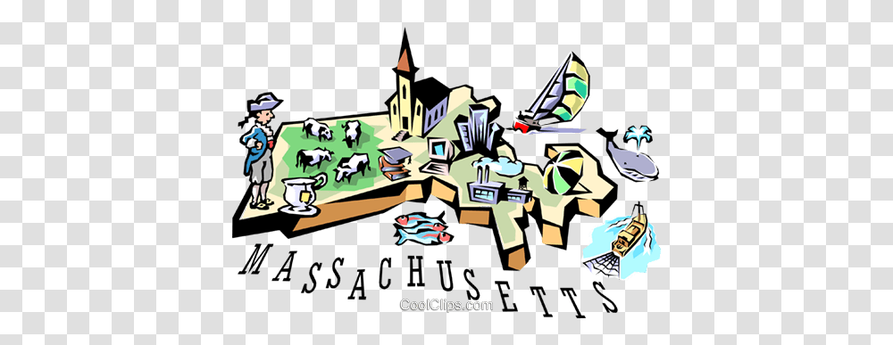 Massachusetts Vignette Map Royalty Free Vector Clip Art, Cow, Person, Book Transparent Png