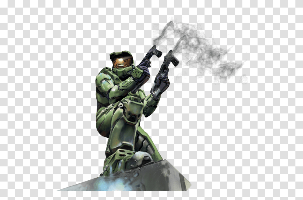Master Chief Equipped With Smgs And Smoke Sir Finishing This Fight, Person, Human, Helmet, Clothing Transparent Png