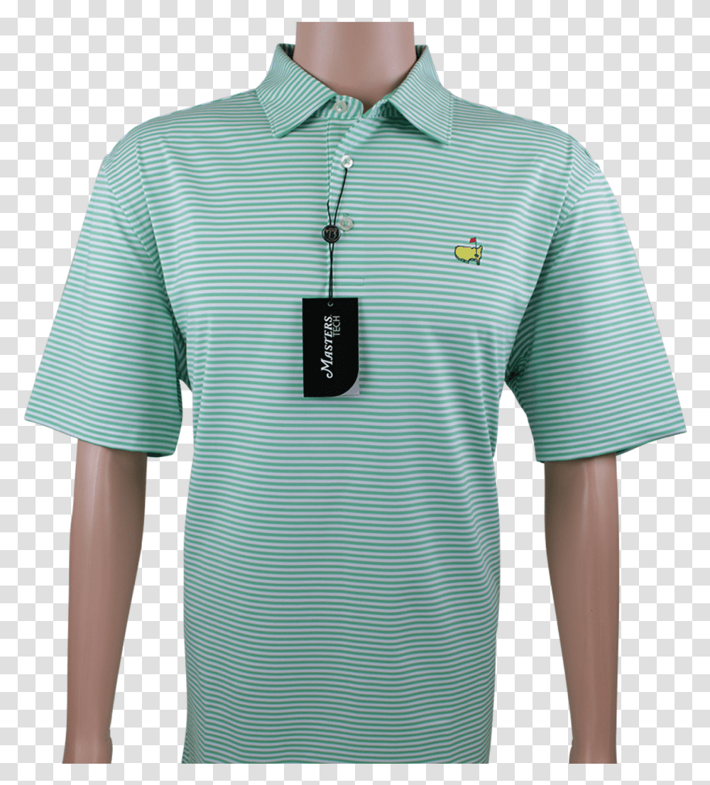 Masters Spring Green Amp White Striped Performance Tech Masters Golf Shirt, Sleeve, Person, Jersey Transparent Png