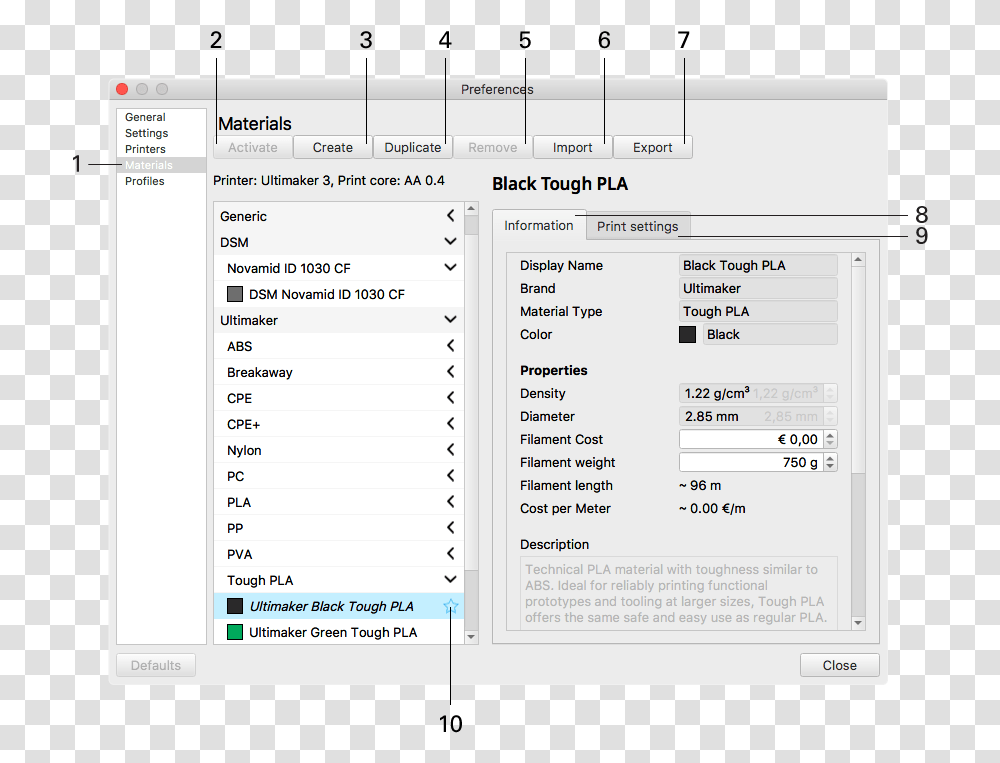 Materialmanager Data Viewer Ultimaker Settings For Pla, Page, Menu, Electronics Transparent Png