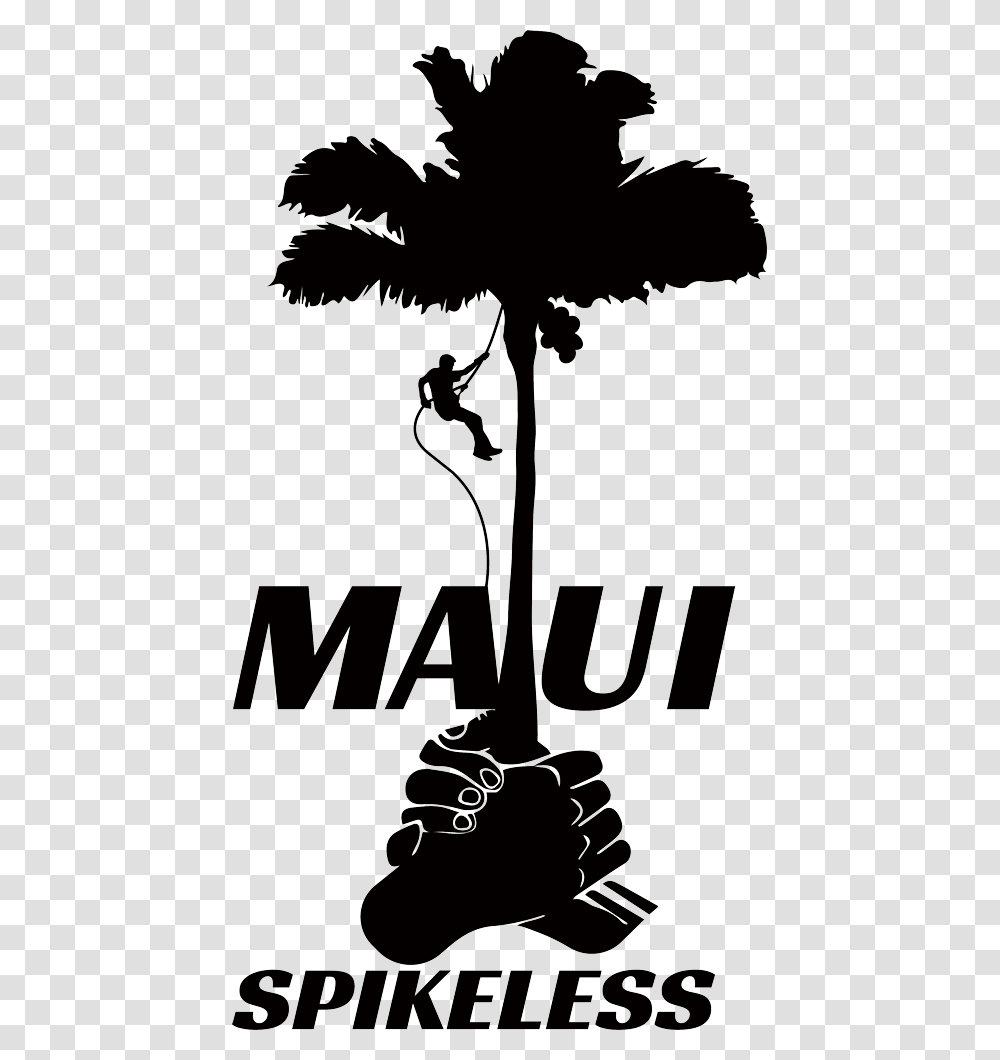 Maui Spikeless Logo Of A Coconut Palm And Maui Palm Tree And Palm Trimming Silhouette, Person, Poster, Advertisement, Plant Transparent Png