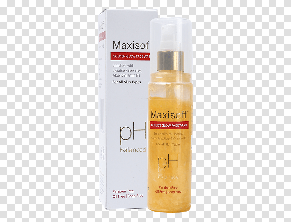 Maxisoft Golden Glow Face Wash Cosmetics, Bottle, Label, Beer Transparent Png
