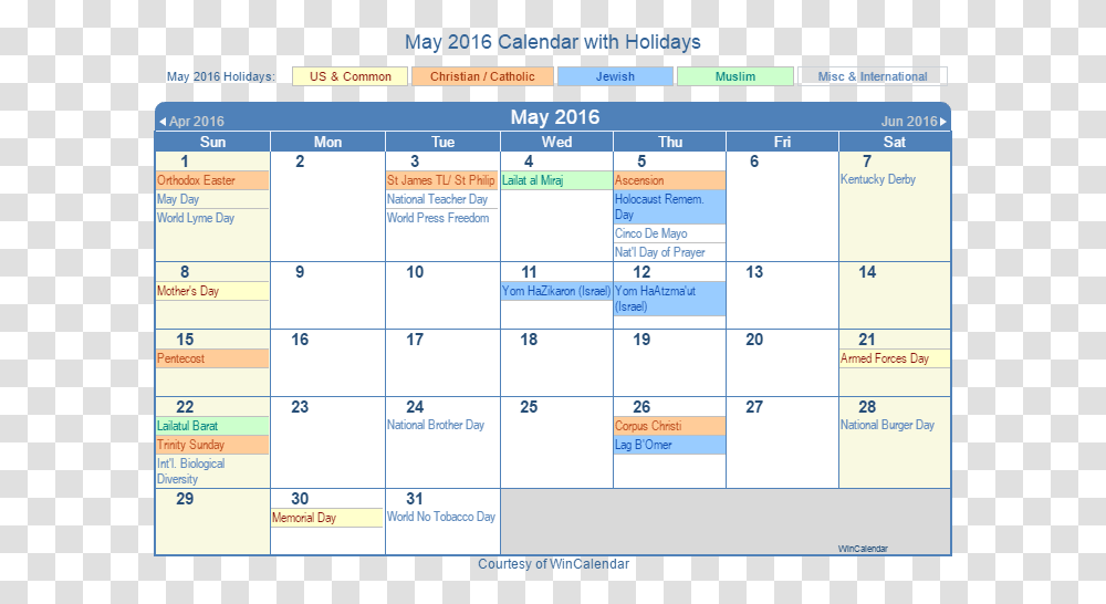 May 2016 Printable Calendar With Us Holidays Including October 2019 Calendar With Holidays, Monitor, Screen, Electronics Transparent Png