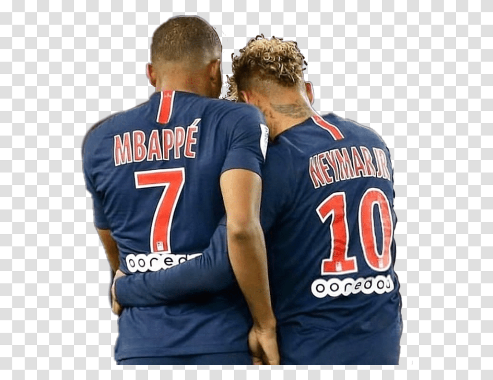 Mbappe Neymar Psg Sports Jersey, Person, Shirt, Huddle Transparent Png
