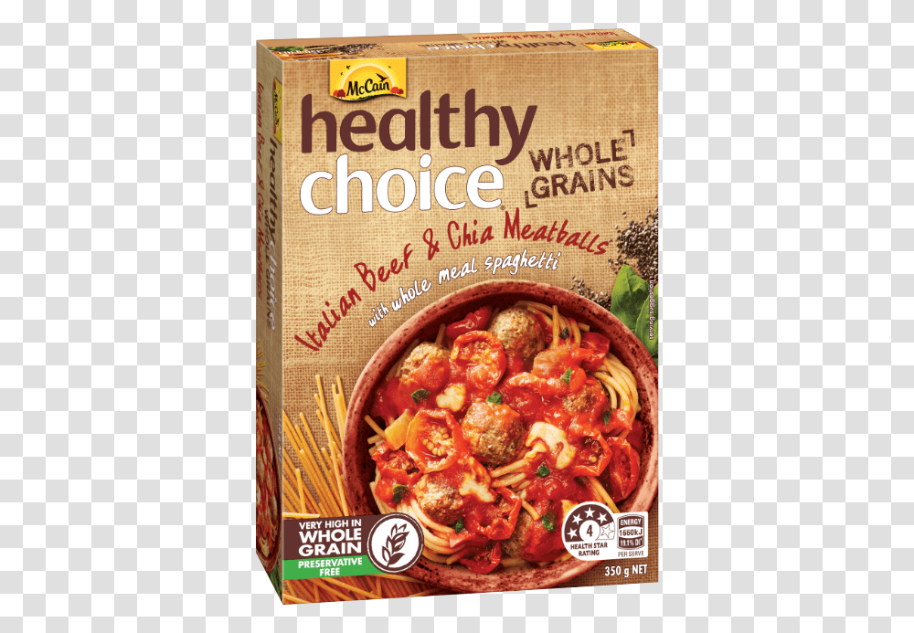 Mccain Healthy Choice Whole Grains Italian Beef, Meatball, Food, Advertisement, Pasta Transparent Png