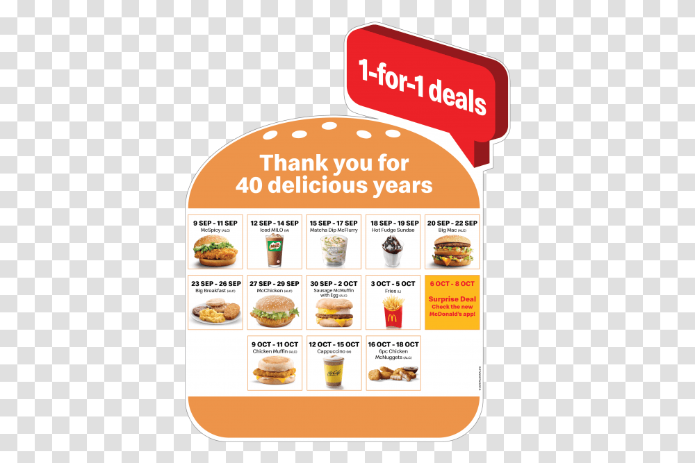 Mcdonalds 40 Days 1 For, Menu, Burger, Food Transparent Png