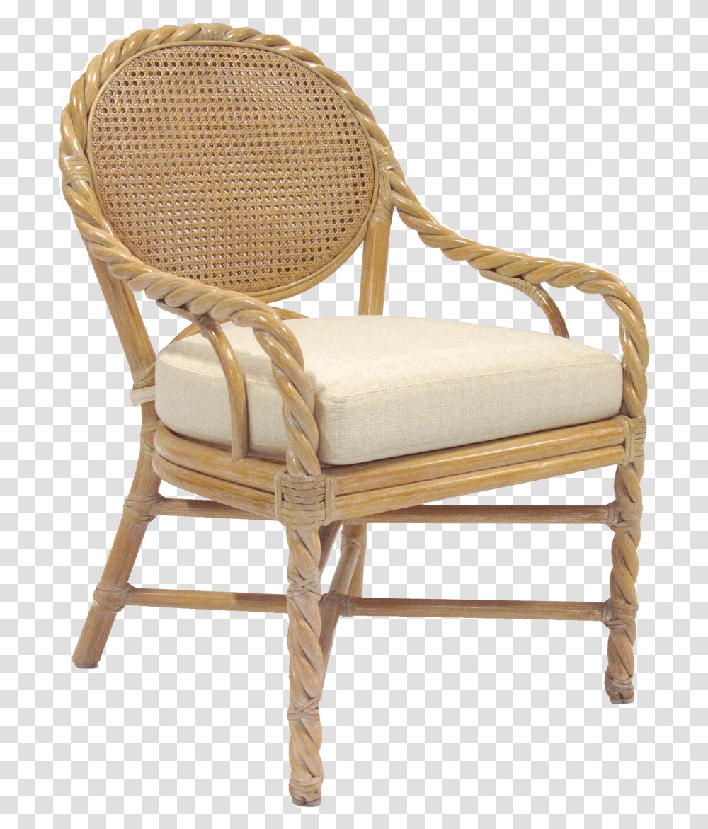 Mcguire Rattan Twist Arm Chair Chair, Furniture, Armchair, Cushion Transparent Png