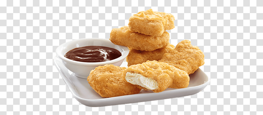 Mcnuggets 6 Pieces Chicken Nuggets With Barbecue Sauce, Fried Chicken, Food, Bread, Ketchup Transparent Png