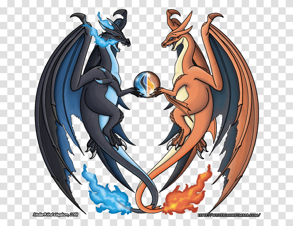 Mcxy Shirt For Web Charizard And Mega Charizard, Dragon, Statue, Sculpture Transparent Png