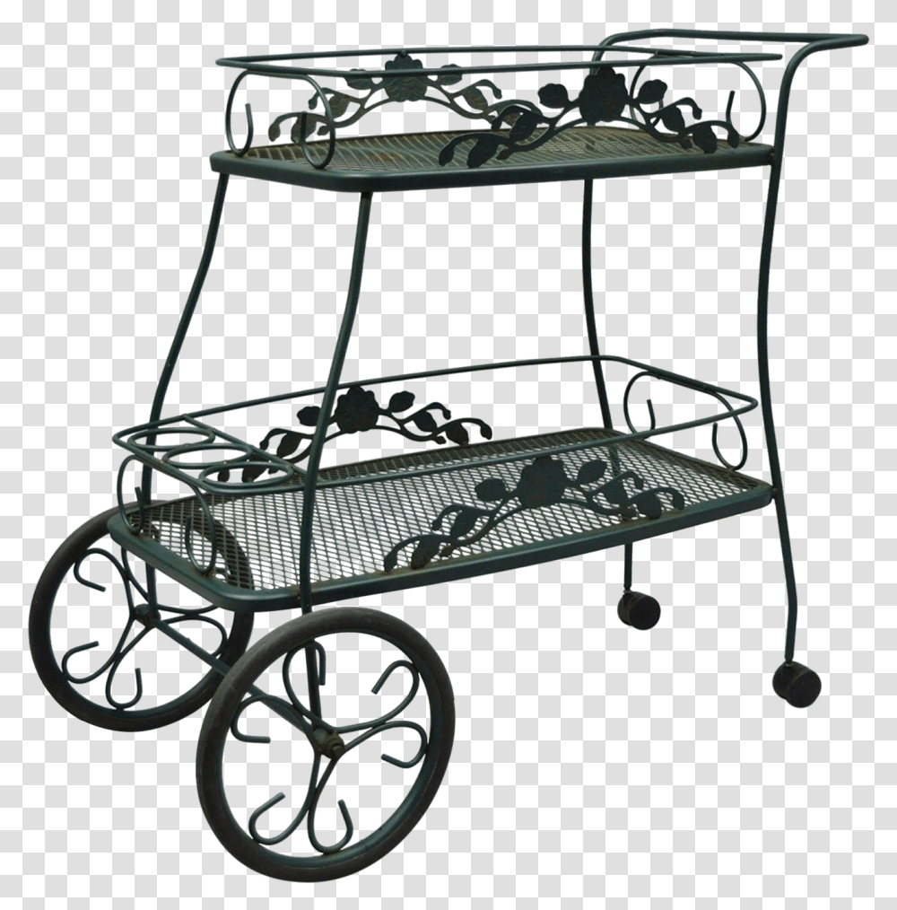 Meadowcraft Dogwood Green Wrought Iron Tea Cart Rolling Victorian Era Tea Cart, Furniture, Vehicle, Transportation, Cradle Transparent Png