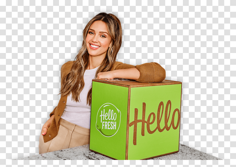Meal Kit Delivery Service Hello Fresh Jessica Alba, Person, Human, Box, Female Transparent Png