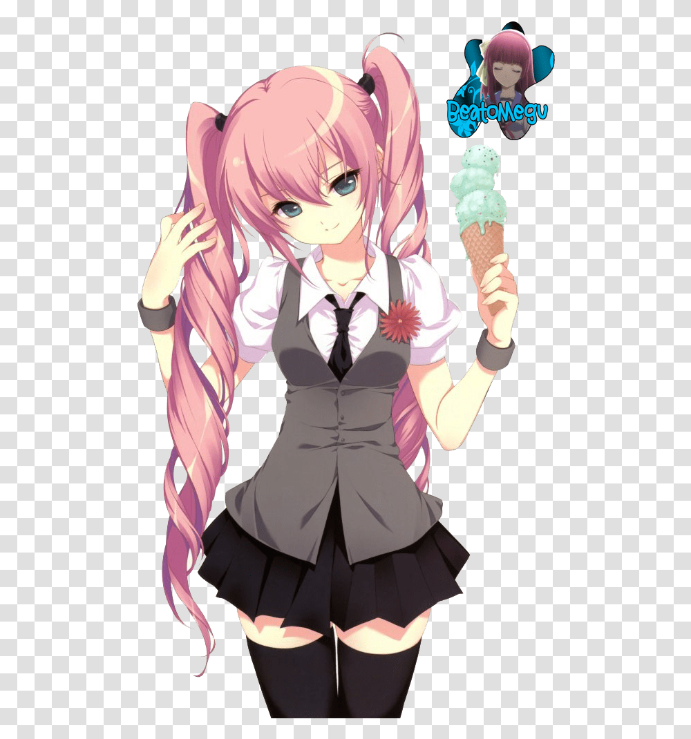 Mean Anime Girl With Pink Hair, Cream, Dessert, Food, Creme Transparent Png