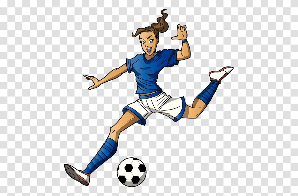 Mean Football Player Clipart Female Soccer Player Cartoon, Kicking, Person, Soccer Ball, Team Sport Transparent Png