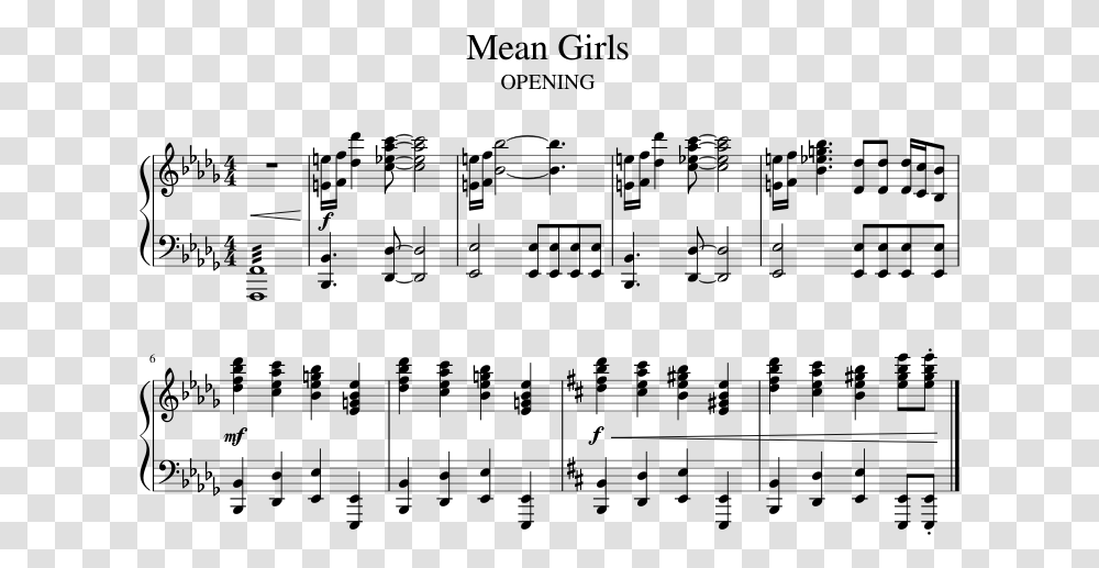 Mean Girls Musical Opening Meet The Plastics Piano Sheet Music, Gray, World Of Warcraft Transparent Png