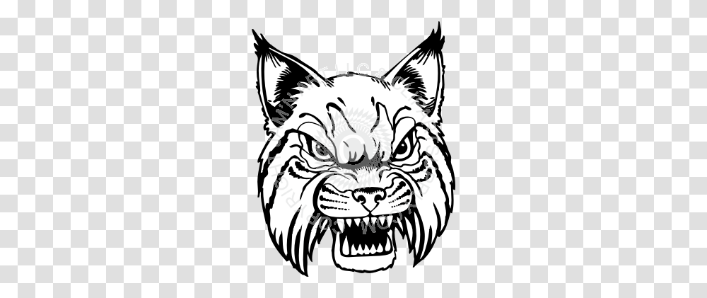 Mean Wildcat Head Facing Front Black White, Mammal, Animal, Wildlife, Stencil Transparent Png