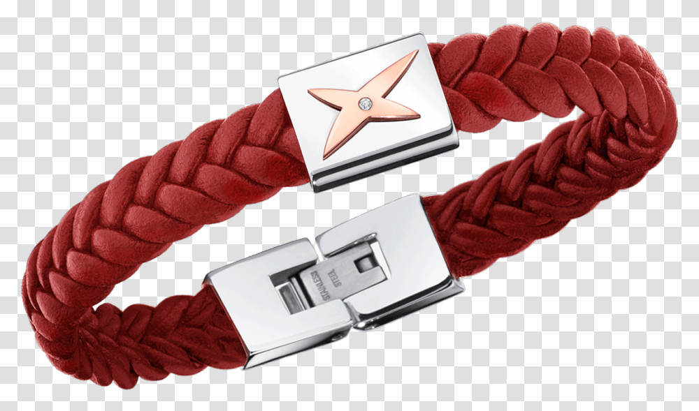 Mec J Te Kiff Bracelet Red Leather Silver Steel And Bracelet Cuir Mauboussin, Person, Human, Buckle Transparent Png