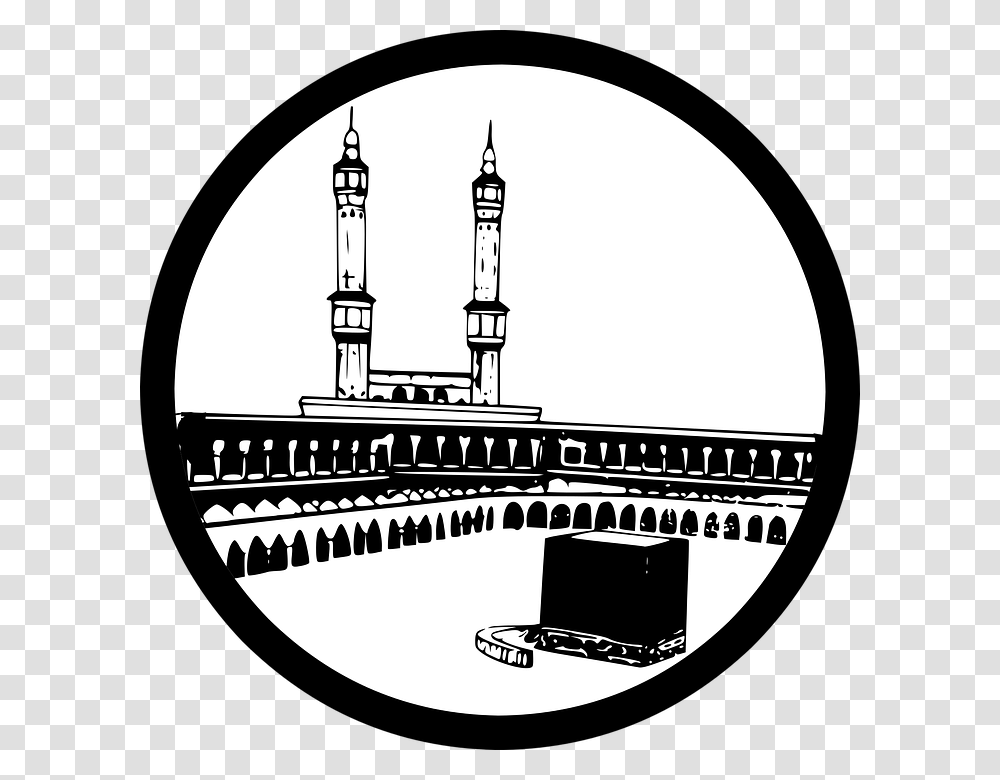 Mecca Mosque Muslim Kaaba Muhammad Saudi Quran Mecca Black And White Clipart, Architecture, Building, Plan, Plot Transparent Png
