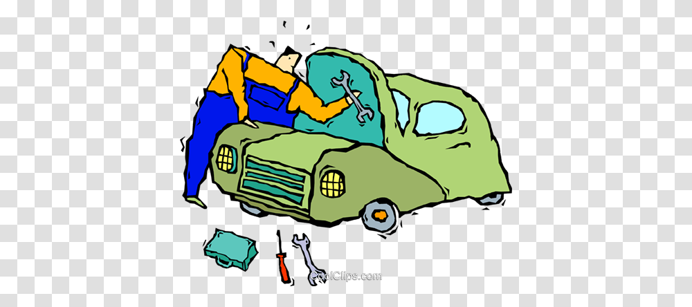 Mechanic Fixing A Car Royalty Free Vector Clip Art Illustration, Car Wash, Vehicle, Transportation, Outdoors Transparent Png
