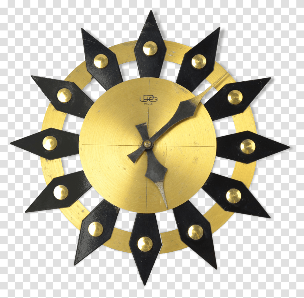 Mechanical Wall Clock Upg Halle Germany 60s Gold Hollywood Clock, Analog Clock, Cross Transparent Png