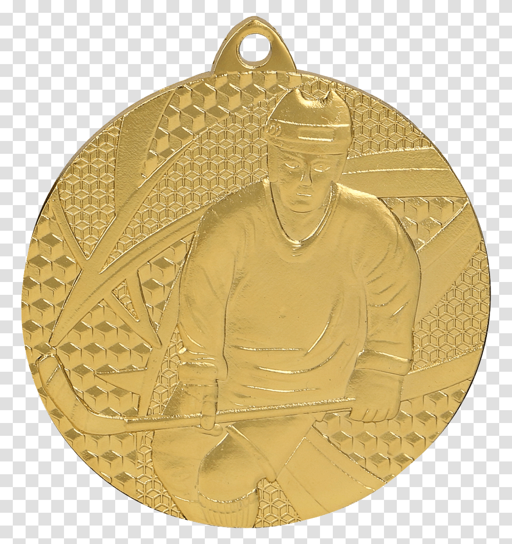 Medal 50 Mm Hockey 1st Place Gold Medal Zoty, Person, Human, Trophy, Helmet Transparent Png