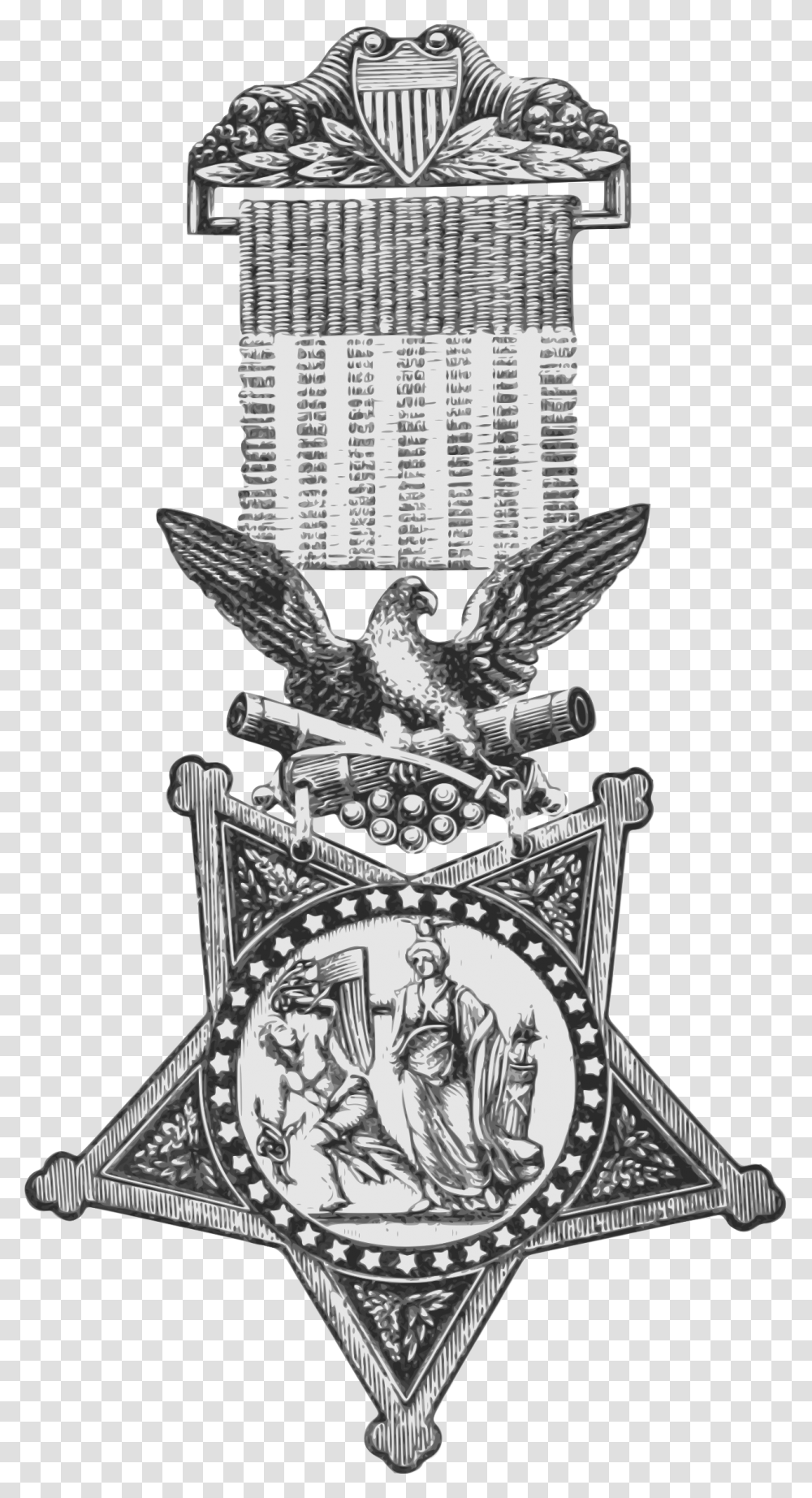 Medal Of Honor Clipart Medal Of Honor Black And White, Bird, Animal, Statue, Sculpture Transparent Png