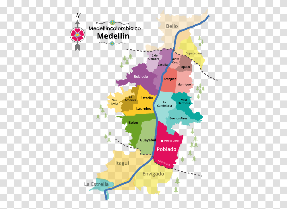 Medellin Barrios Map Of Medellin Colombia, Poster, Advertisement, Plot, Diagram Transparent Png