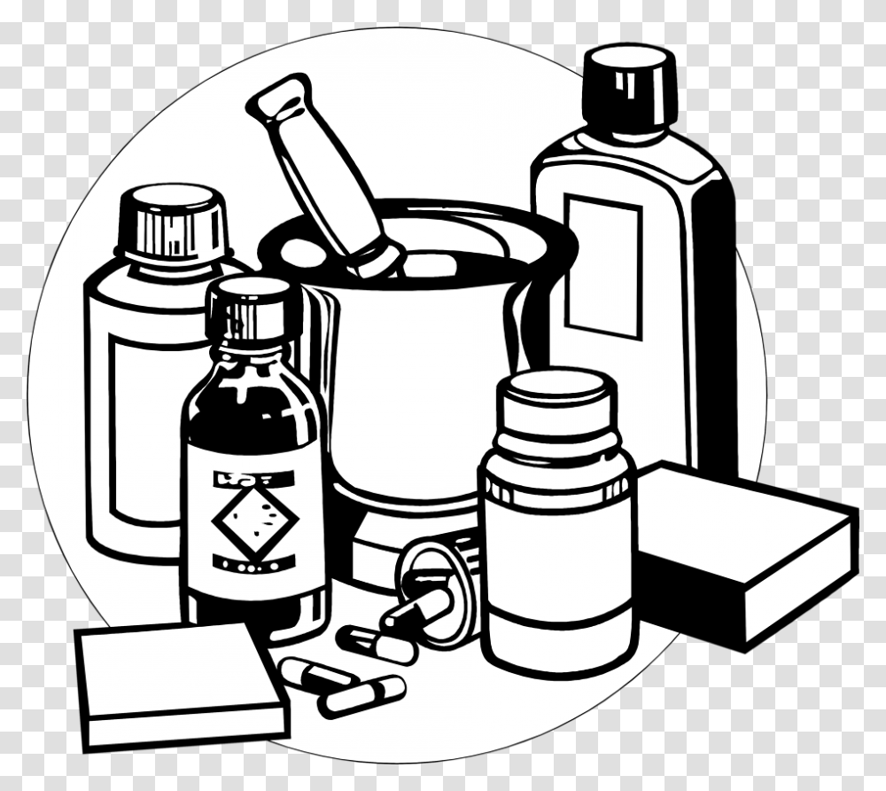 Medicine Clip Art Image Black, Label, Furniture, Bottle Transparent Png