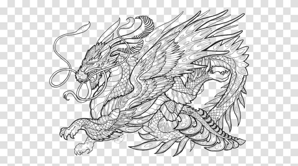 Medieval Dragon Clipart Black And White Mythical Creatures Coloring Pages For Adults, Lace, Drawing, Doodle Transparent Png