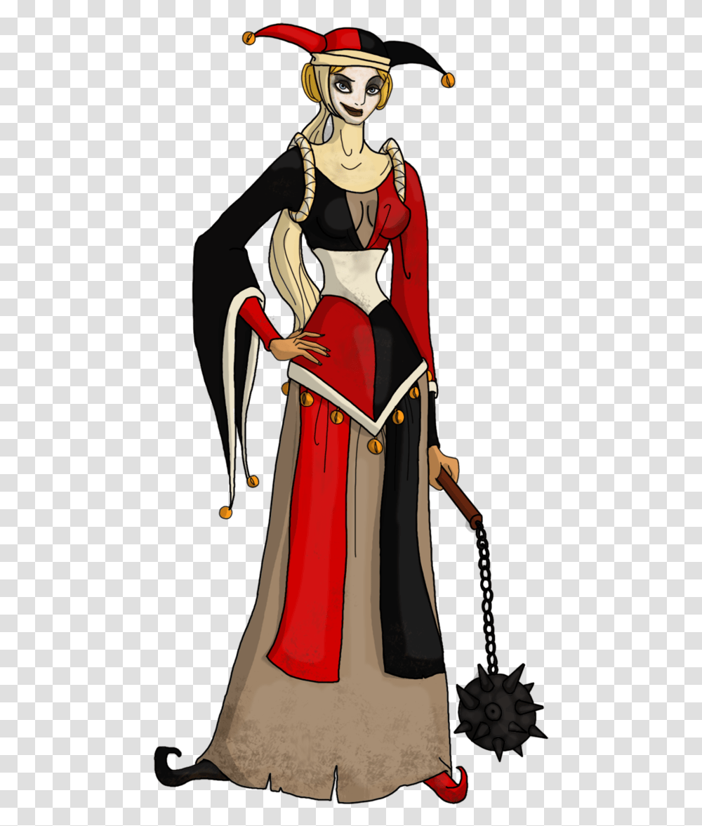 Medieval Joker And Harley, Person, Cape, Coat Transparent Png
