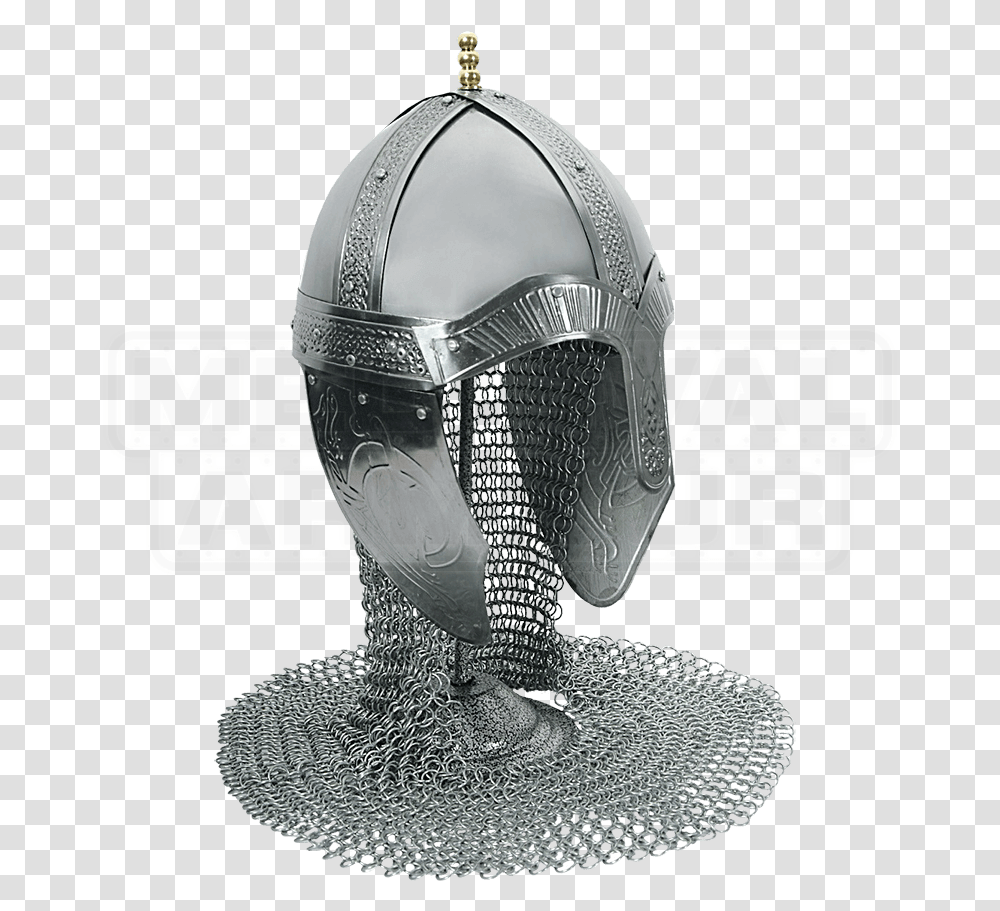 Medieval Norman Helm With Aventail Medieval Helmet With Chainmail, Apparel, Crystal, Armor Transparent Png