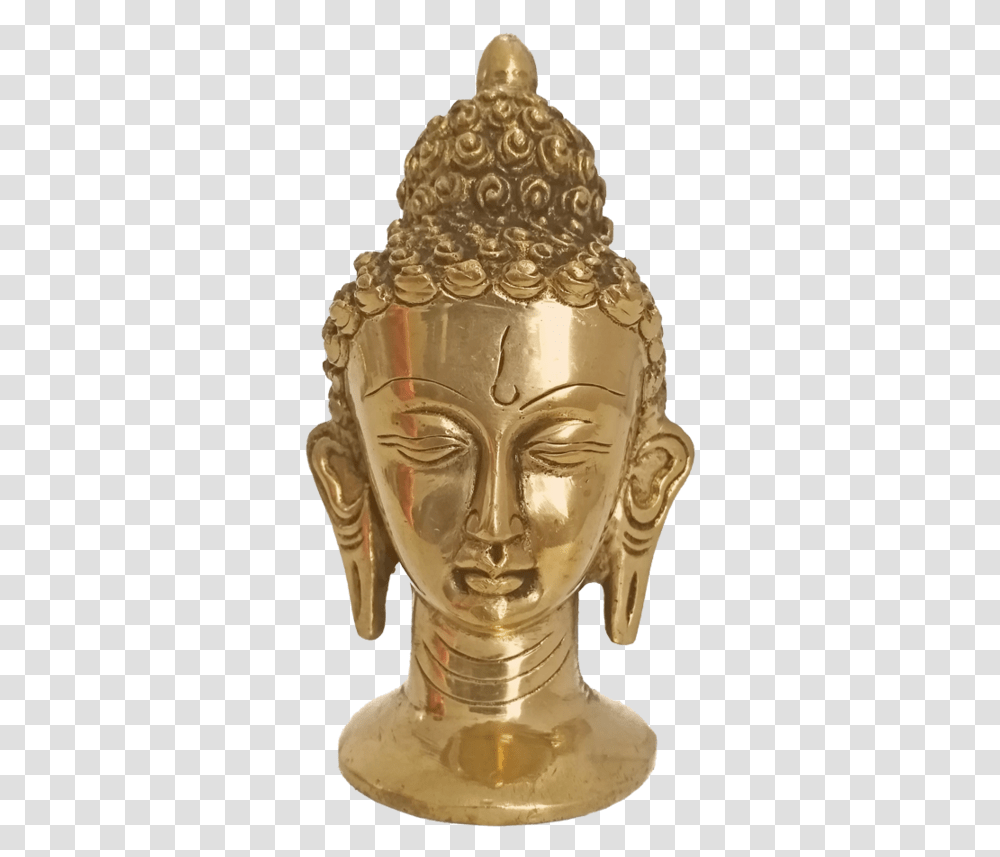 Meditating Brass Buddha Face Statue 6 X 3 Inch Vgo Bronze Sculpture, Wedding Cake, Dessert, Food, Worship Transparent Png