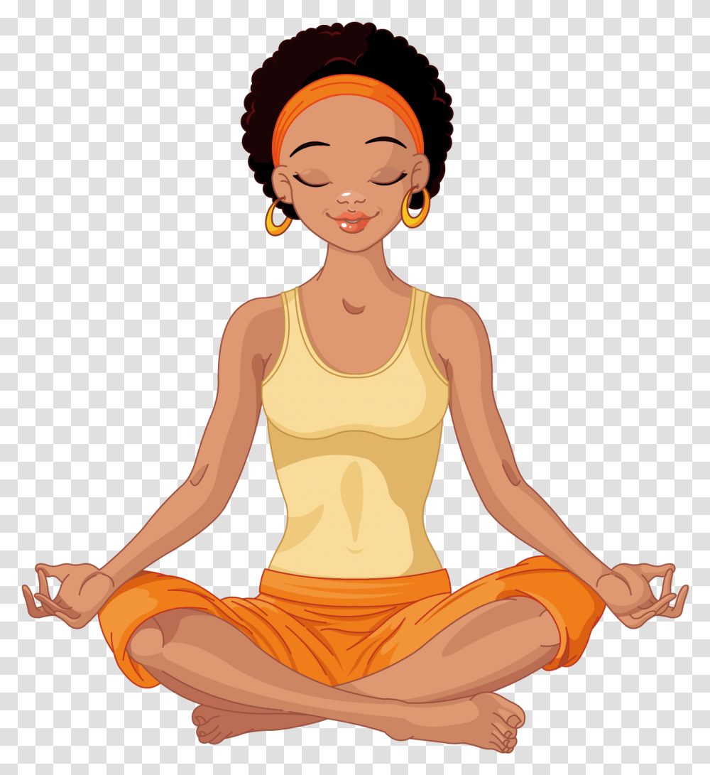 Meditating Clipart African American Yoga Girl, Person, Human, Fitness, Working Out Transparent Png