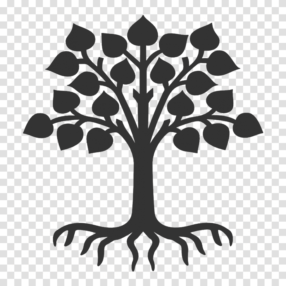 Meditation Clipart Tree Tree With Roots Clipart Black And White, Plant, Stencil Transparent Png