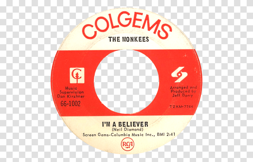 Medium 45 1966 Monkees Imabeliever Rca Records, Label, Disk Transparent Png