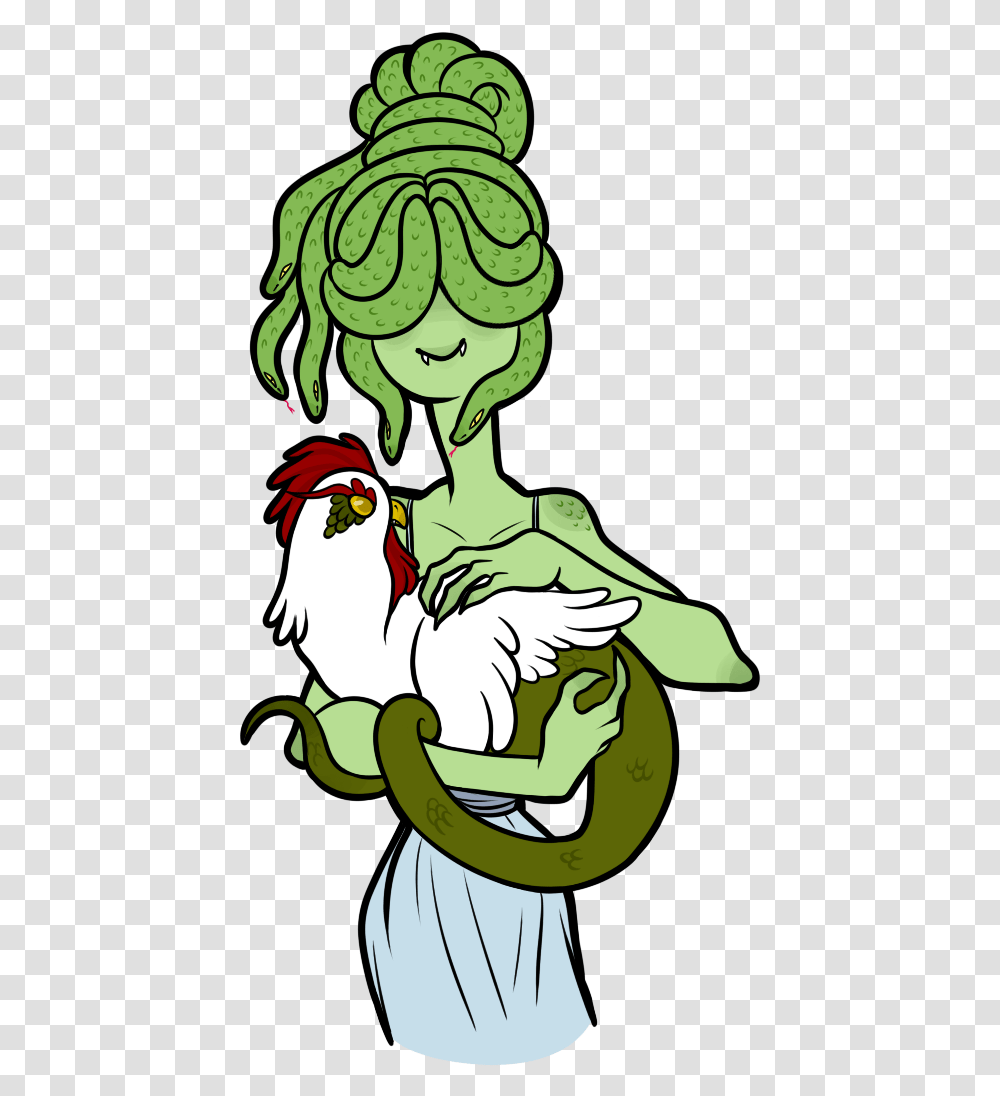 Medusa And Her Pet Cockatrice Mythical Creatures Medusa Cartoon, Animal, Bird, Poultry, Fowl Transparent Png