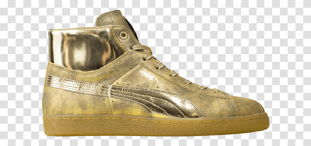 Meek Mill X Suede Classic Mid 24k Gold Meek Mill Gold Pumas, Shoe, Footwear, Clothing, Apparel Transparent Png