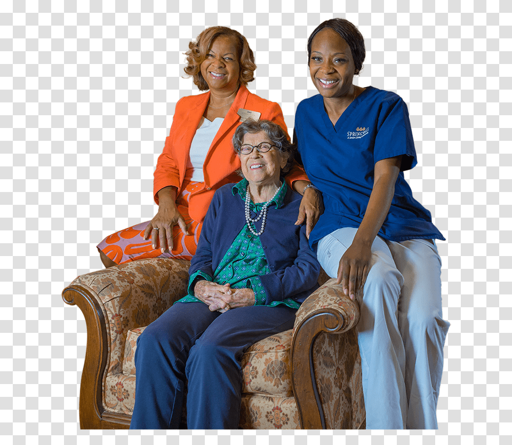 Meet Our Team At Springwell Senior Living Sitting, Furniture, Person, Human, Couch Transparent Png