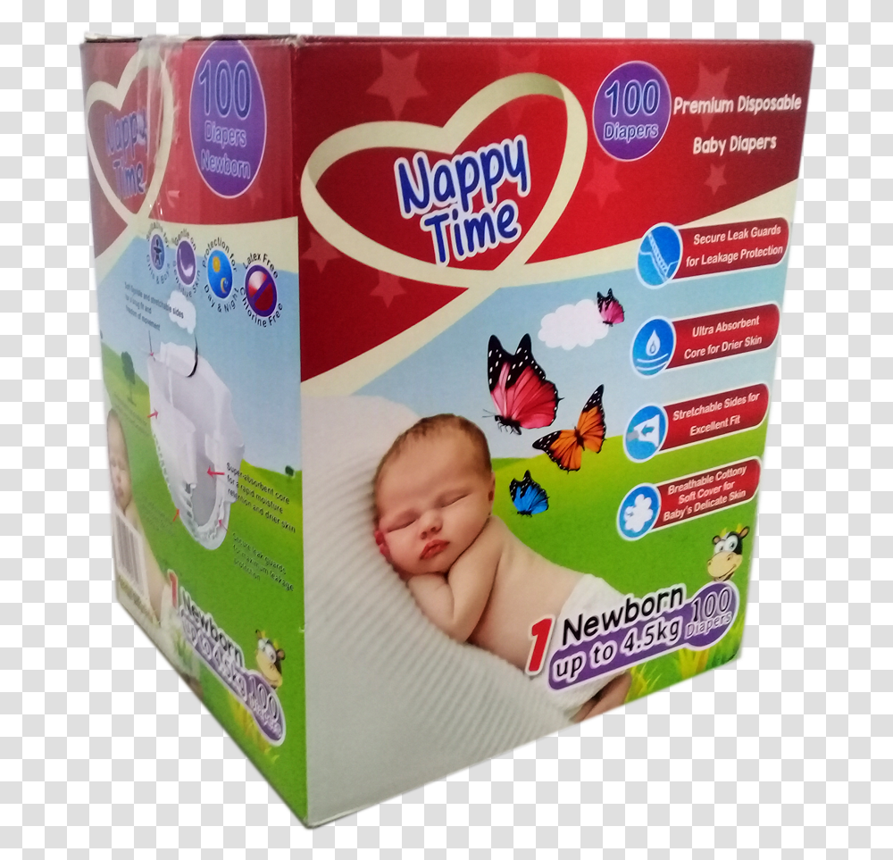 Mega Nappytime Newborn Kg 100 Pieces Diaper, Person, Human, Box, Baby Transparent Png