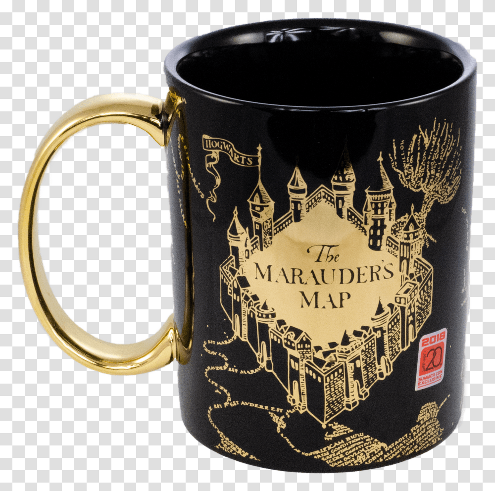 Megamug Blackw Gold Maraudersmap Front Marauders Map Mug, Coffee Cup, Stein, Jug, Soil Transparent Png