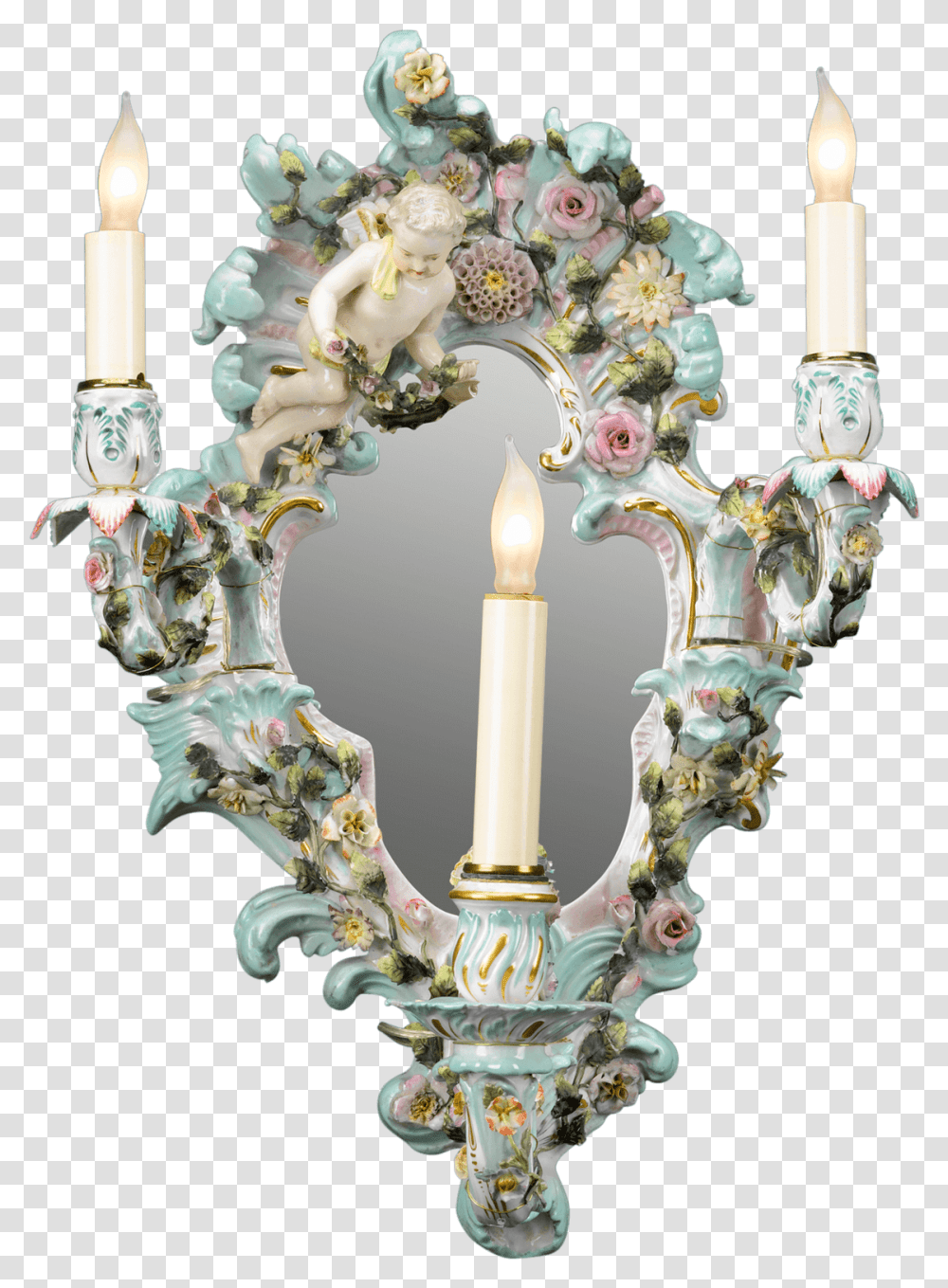 Meissen Style Porcelain Wall Sconce Dresden Ceramic Wall Sconce, Candle, Floral Design, Pattern Transparent Png