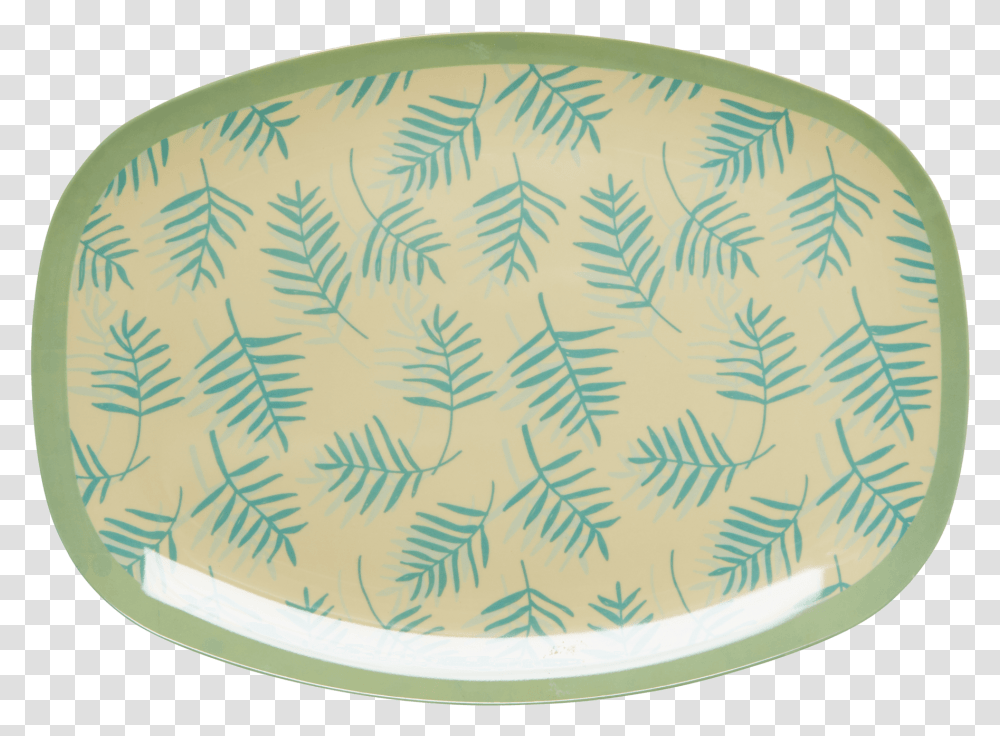 Melamine Rectangular Plate With Palm Leaves Print Green Rice Tallerkener Oval, Platter, Dish, Meal, Food Transparent Png