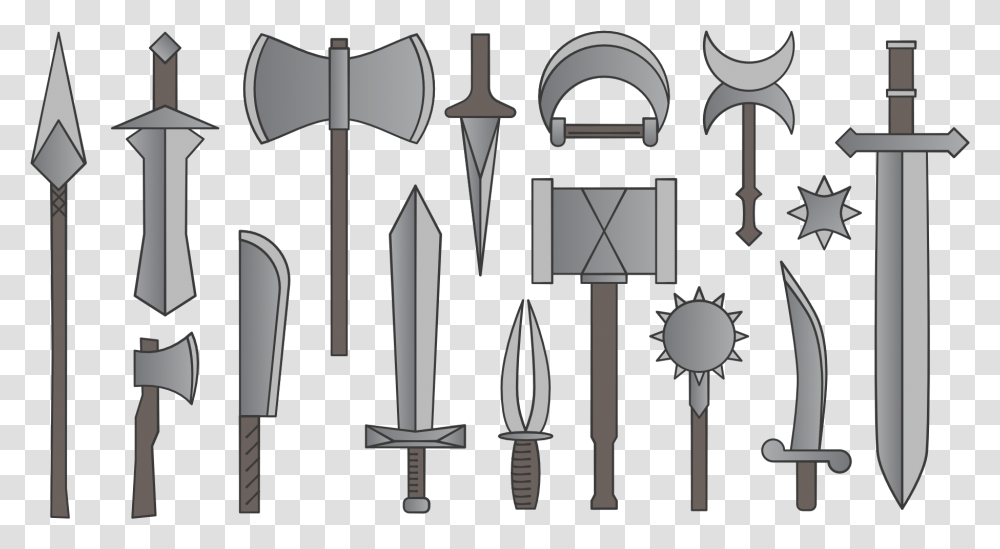 Melee Weapon Set Vector Graphics, Weaponry, Sword, Blade, Stencil Transparent Png
