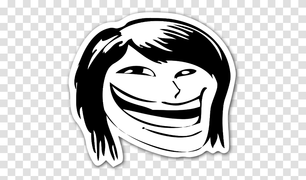 Memes Happy Hair Face Troll Sticker Girl Troll Face Meme, Stencil, Label, Helmet Transparent Png