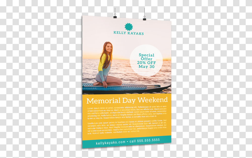 Memorial Day Weekend Water Poster Template Preview Girl Sitting On Paddleboard, Flyer, Paper, Advertisement, Brochure Transparent Png