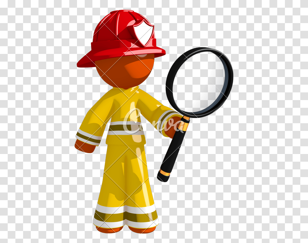 Men Clipart Magnifying Glass Photography Orange Firefighter Clip Art, Clothing, Apparel, Coat, Person Transparent Png
