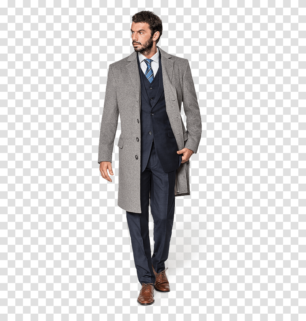 Men Grey Coat Suit Winter Coat, Apparel, Tie, Accessories Transparent Png