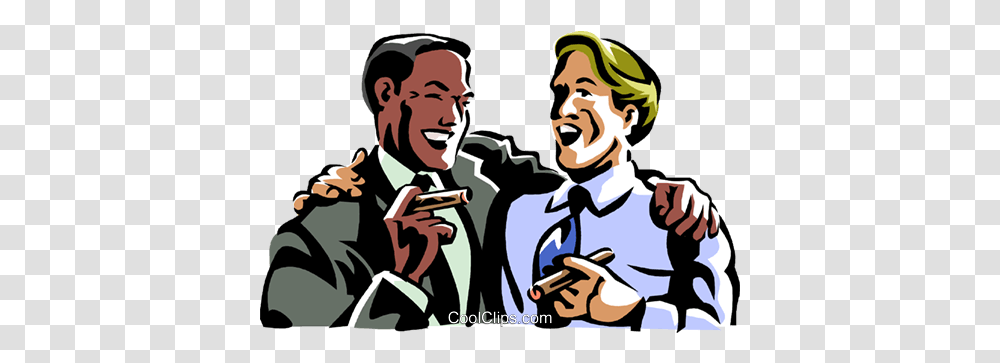 Men Laughing While Smoking A Cigar Royalty Free Vector Clip Two Friends Laughing, Person, Performer, Text, Label Transparent Png