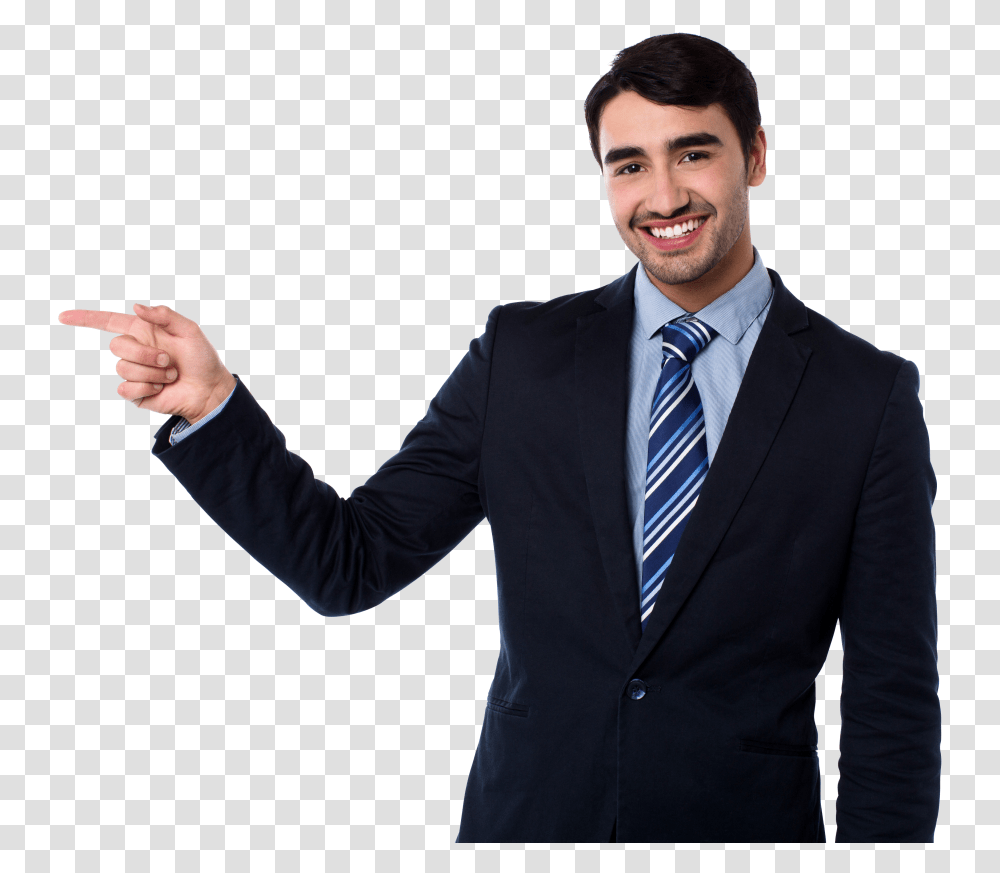 Men Pointing Left Image Man In Suit Pointing, Tie, Accessories, Overcoat Transparent Png