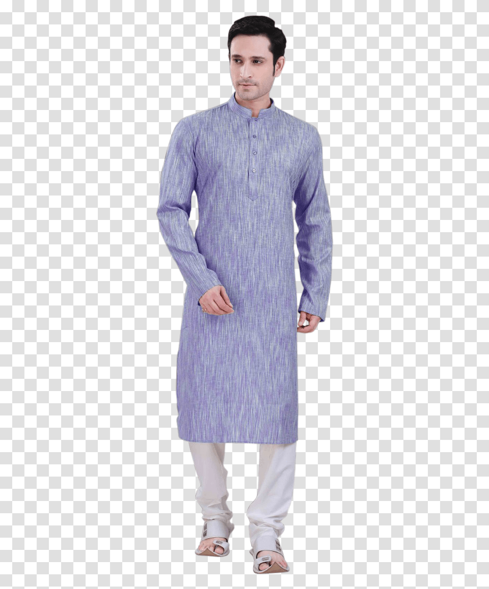 Men's Poly Cotton Blue Kurta With Churidar Cardigan, Apparel, Sleeve, Long Sleeve Transparent Png